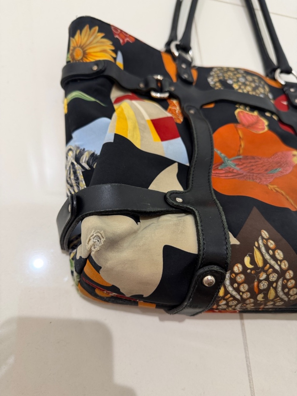 Salvatore Ferragamo Multicolor Leopard Patchwork Tote with Black Leather Straps - Picture 7 of 13